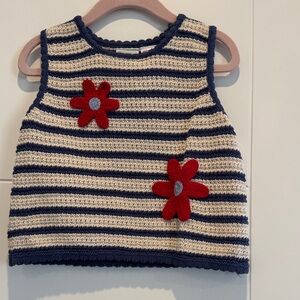 Zara Striped Knit Sleeveless Top with Red Flower appliqué